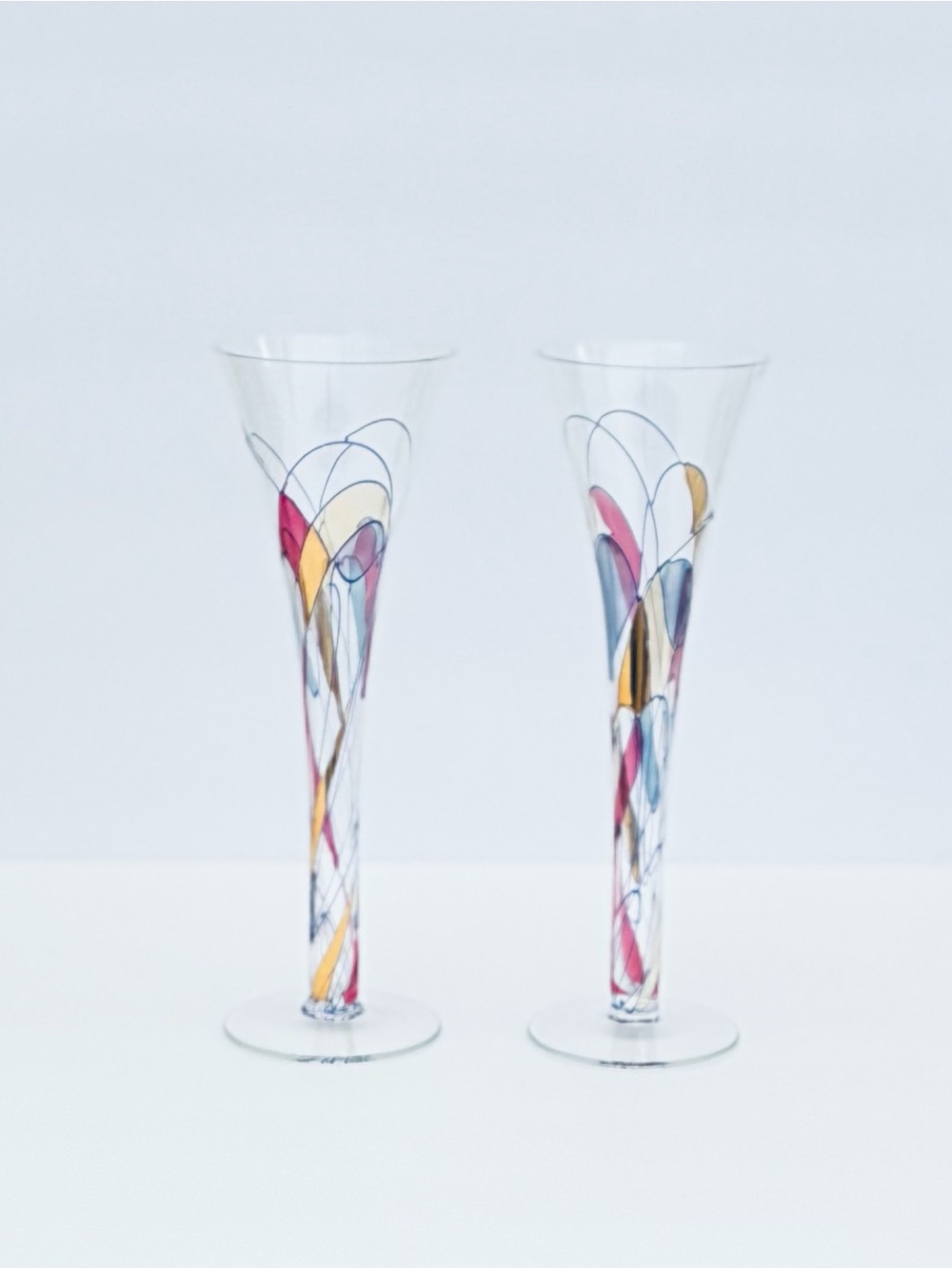 Hand-painted Abstract Crystal Champaign Flutes 10” Set of 2 Made in Romania